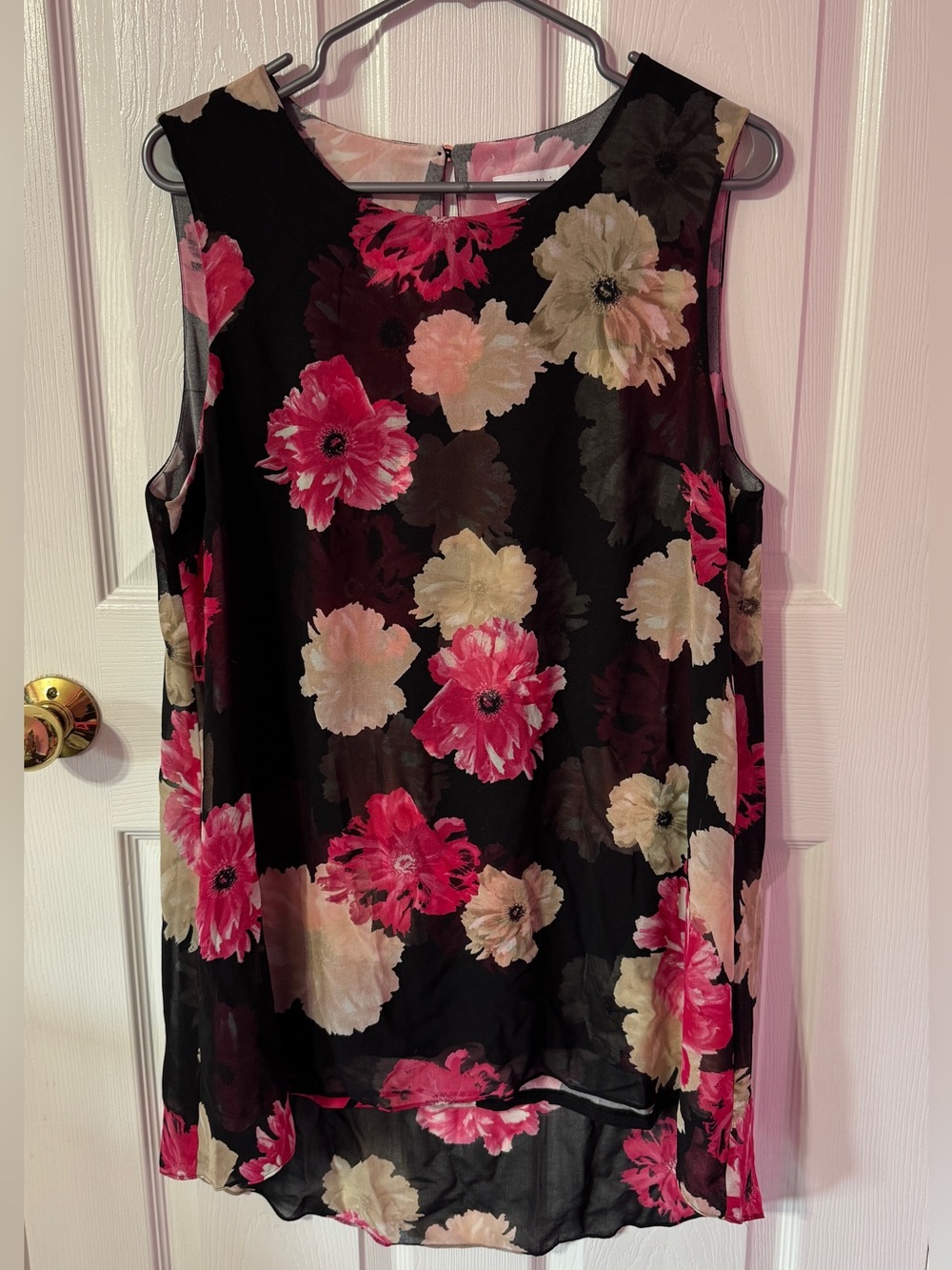 Floral Sleeveless Women's Top - Black with Pink & Cream Flowers